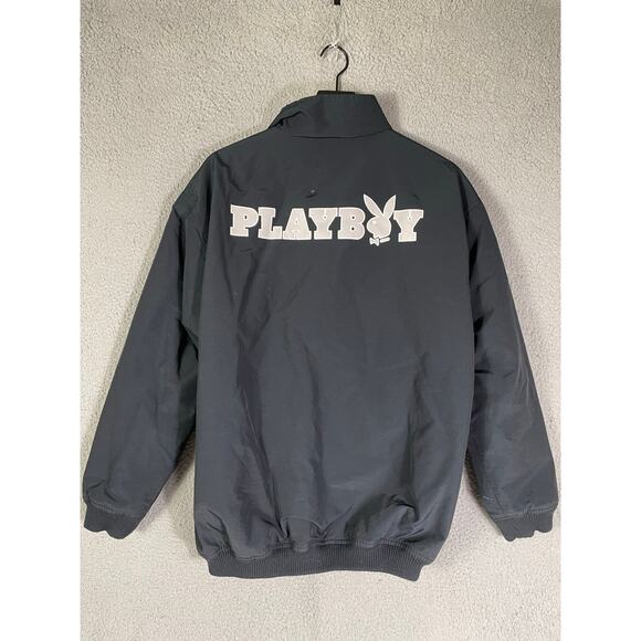 Playboy by PacSun Black Bomber Jacket XS/S Logo Back Spell Out Cotton Blend - Picture 6 of 12